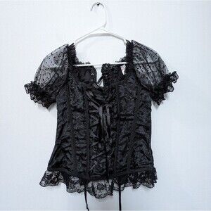 Vaacodor Black Corset With Lace Sleeves, Adjustable, Women's 2XL